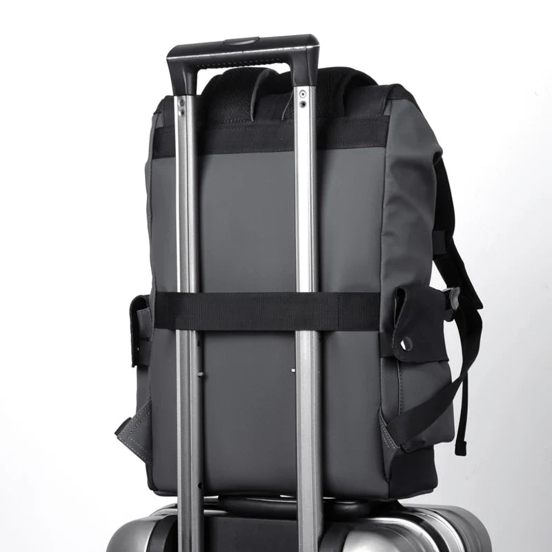 NNEOBA Waterproof PU Leather Laptop Backpack Computer Bag Grey