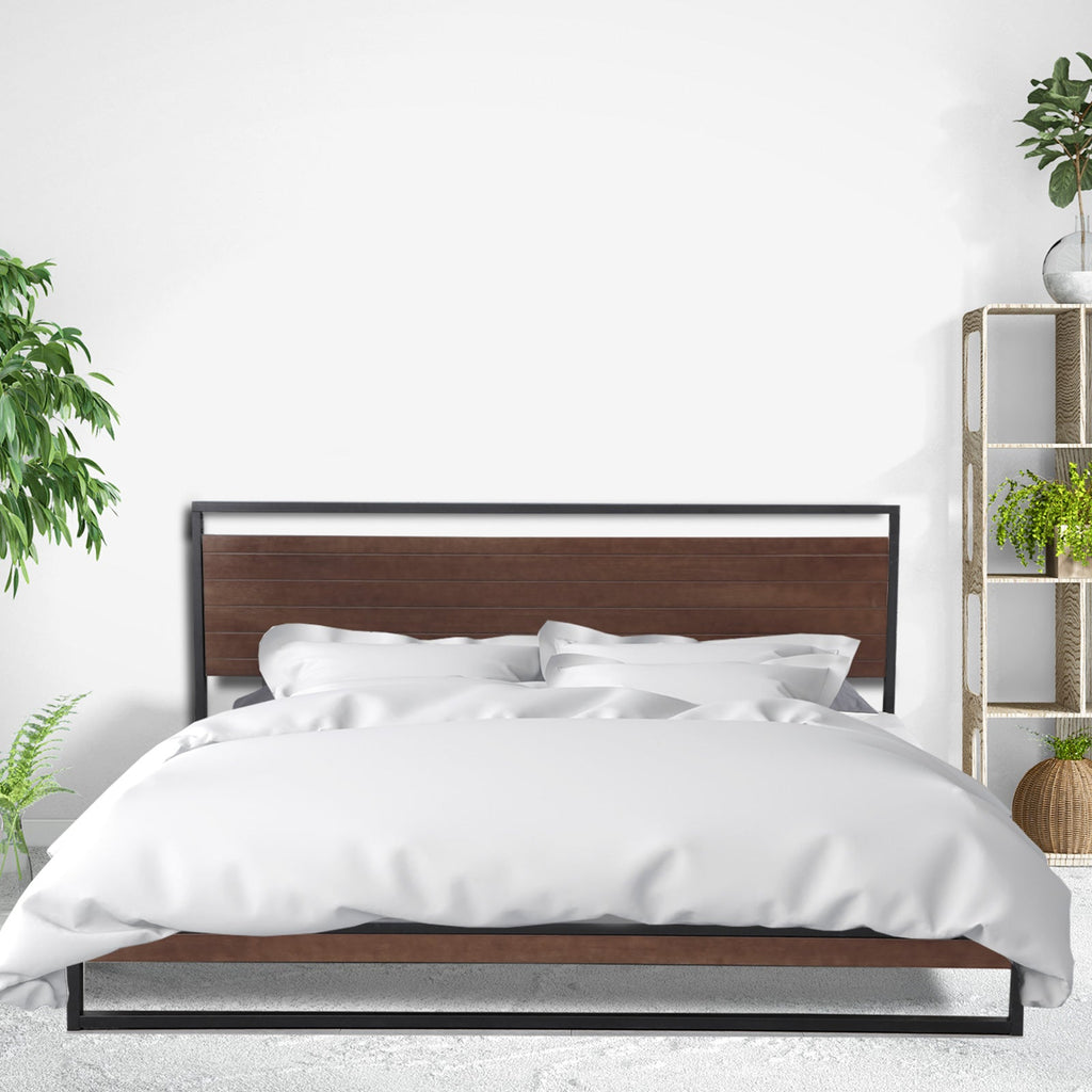 NNEDSZ  Decor  Bed Frame With Headboard Black Wood Steel Platform Bed - Single - Black