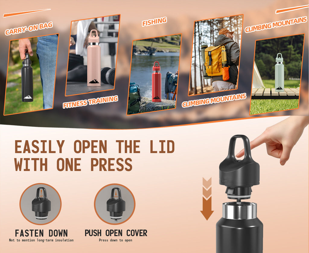Black 480ml Insulated Stainless Steel Water Bottle - Leakproof One-Click Lid Thermal Flask for Hot & Cold Drinks-3